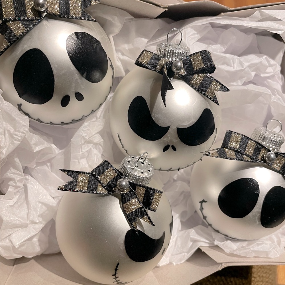 jack skellington ornaments sphere hanging home decor glass holiday silver black